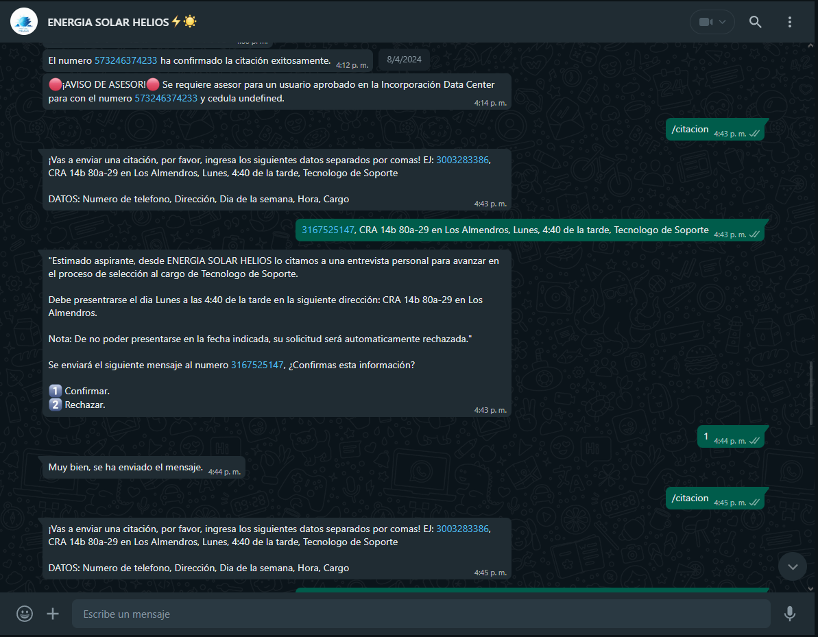 ARIA Admin Chat Screenshot showing the command /citacion