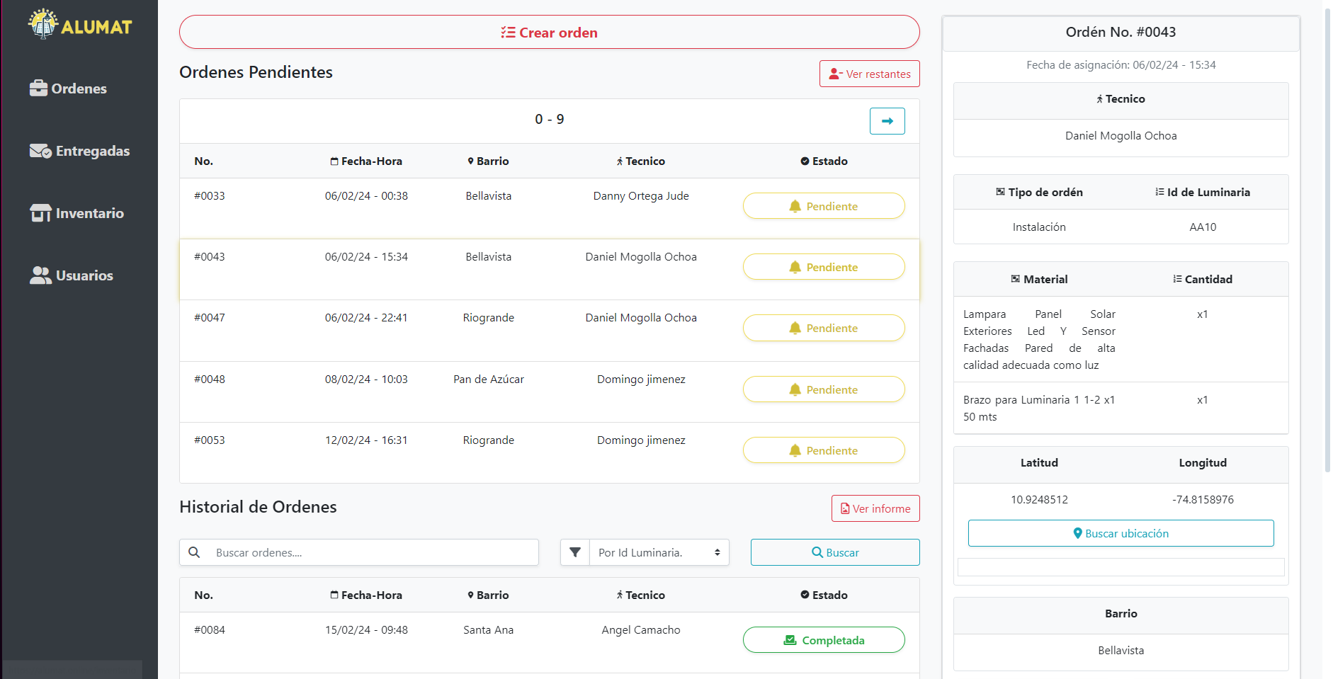 ALUMAT infrastructure work order interface